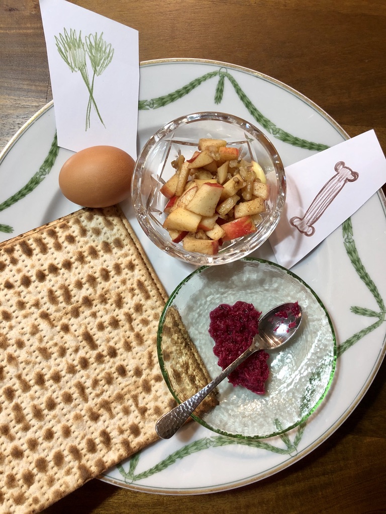 Seder plate for virtual Seder. Contributor Karen Levi drew items she couldn't get at height of Pandemic fear.